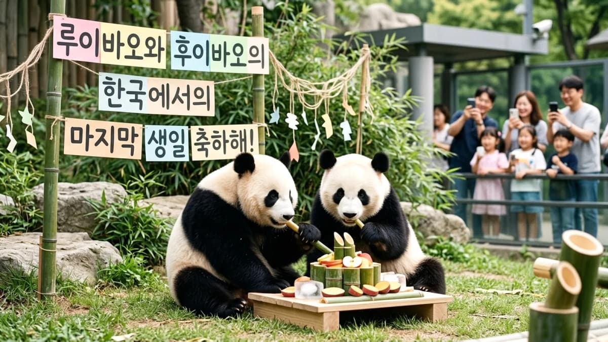 Cặp gấu trúc song sinh Rui Bao và Hui Bao đón sinh nhật cuối cùng tại Hàn Quốc