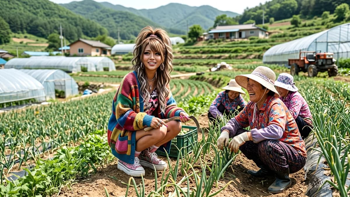 Danh hài Hong Hyun-hee gây bất ngờ với phong cách gyaru khi trải nghiệm cuộc sống nông thôn