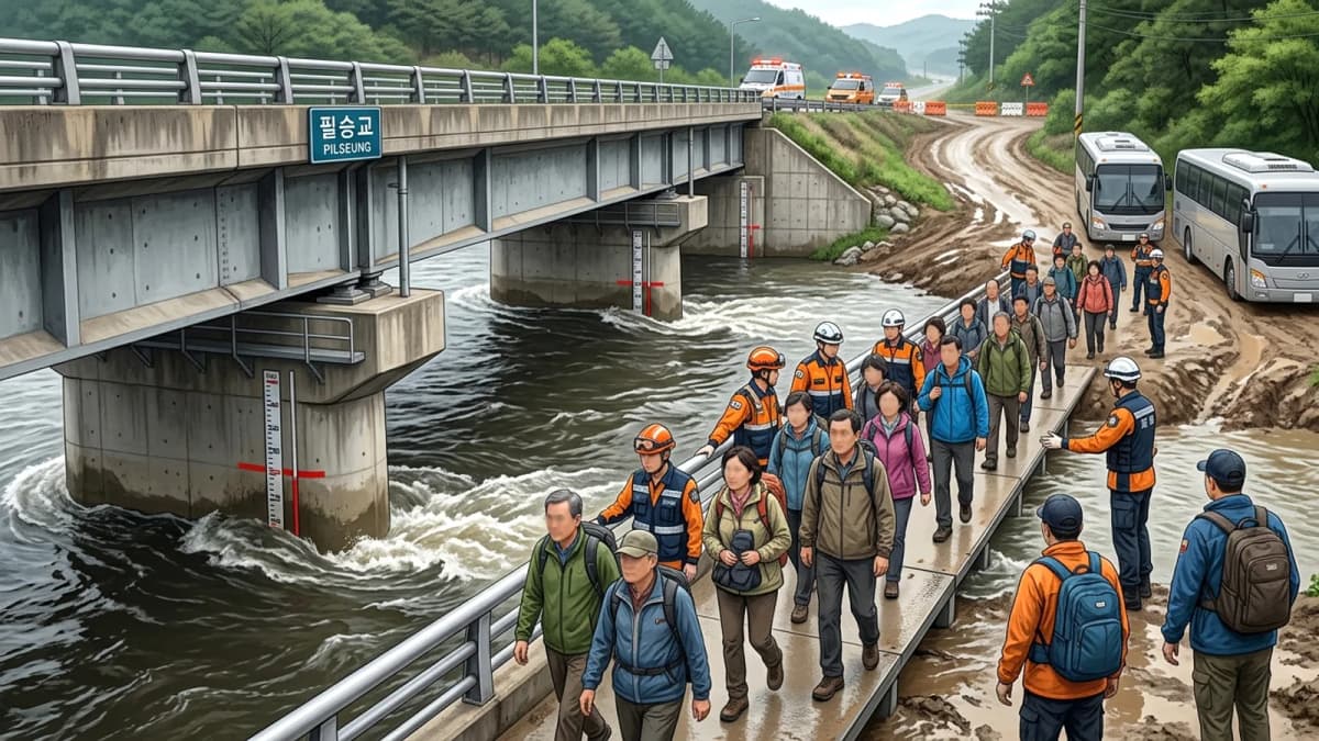 Mực nước cầu Pilseung gần DMZ vượt mức nguy hiểm, du khách được sơ tán